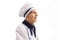 Elderly chef in a uniform smiling