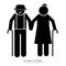 elderly citizens vector icon, pictogram of grandparents holding hands. Elderly relatives, happy old couple illustration, people