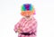 Elderly clown. Man senior bearded cheerful person wear colorful wig and sunglasses. Having fun. Funny lifestyle. Fun and