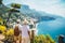 Elderly Couple Admiring Coastal Beauty, senior tourists hiking