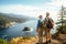 Elderly Couple Admiring Coastal Beauty, senior tourists hiking