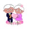 Elderly couple congratulate Happy Valentines Day valentines day greeting card with hugging funny elderly couple and