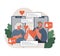 Elderly couple connects digitally. Flat vector illustration