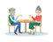 Elderly couple drink coffee together cartoon vector illustration