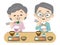Elderly couple eating with a smile