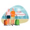 Elderly couple going to sea cruise by ship. Vector flat cartoon illustration of tourism vacation for seniors, pensioners