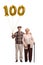 Elderly couple with a golden number hundred balloon