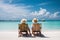 Elderly couple, gracefully settled in beach chairs, savoring the timeless tranquility of a tropical beach. Ai generated