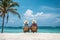 Elderly couple, gracefully settled in beach chairs, savoring the timeless tranquility of a tropical beach. Ai generated