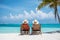 Elderly couple, gracefully settled in beach chairs, savoring the timeless tranquility of a tropical beach. Ai generated