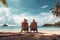Elderly couple, gracefully settled in beach chairs, savoring the timeless tranquility of a tropical beach. Ai generated