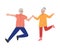 Elderly Couple Happily Jumping Holding Hands, Grandfather and Grandmother Having Fun Together Vector Illustration