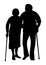 Elderly couple holding hands walking in the park silhouette.