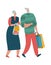 Elderly couple. Old man and woman walking with bags, flat vector shopper characters