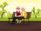 Elderly couple outdoors. Grandparents are sitting on a bench in