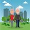 elderly couple park city background