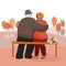 Elderly couple park. Seniors grandfather grandmother sitting on bench old family looking at the landscape .Vector