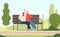 Elderly couple park. Seniors happy grandfather grandmother sitting on bench old family in summer nature city park vector