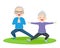 Elderly couple practicing yoga. Active Grandparents doing exercises