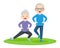 Elderly couple practicing yoga. Active Grandparents doing exercises