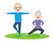 Elderly couple practicing yoga. Active Grandparents doing exercises