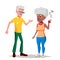 Elderly Couple Vector. Grandpa With Grandmother. Lifestyle. Couple Of Elderly People. Afro American, European. Isolated