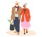 Elderly couple walking with grocery bag flat vector illustration. Old people shopping together. Seniors active lifestyle