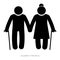 elderly couple with walking sticks vector icon. older people mental health, age care concept