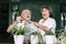 Elderly couples talking together and plant a trees