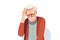 elderly depressed man head down and crying on white background