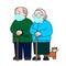 Elderly European man and woman in medical masks, quarantine, isolation. Fair-skinned elderly married couple. Grandpa and Grandma,