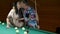 Elderly family. Senior man and woman relax and have fun in billiard room.