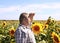 Elderly farmer and sunflowers