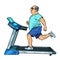 An elderly fat man treadmill, sports equipment for training. fitness room