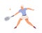 Elderly female tennis player in sportswear with racket. Active senior woman playing sports game. Flat vector cartoon