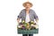 Elderly gardener holding a rack of flowers