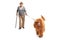 Elderly gentleman walking a groomed poodle dog