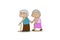 Elderly grandmother and grandmother use stick. Couple holding hands,Take care of each other.