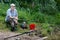 Elderly handicapped man enjoying a dys fishing