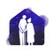 Elderly healthcare logo. Nursing home sign silhouette on watercolor background. Digital art painting