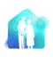 Elderly healthcare logo. Nursing home sign silhouette on watercolor background. Digital art painting