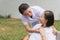 Elderly hold hand with caregiver of nurse of Nursing home. Elder smile and happy concept