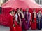 Elderly Kalmyk women in national costumes and headdresses. Elista. Republic of Kalmykia. Russia