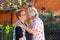 Elderly ladies greeting each other