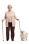 Elderly lady with a cane and a maltese poodle dog