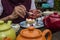 Elderly lady enjoying cream tea