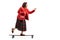 Elderly lady riding a longboard