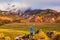 Elderly lady shocked mountains of rhyolite