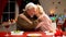 Elderly lady tenderly kissing husband, grateful for Christmas gift, togetherness