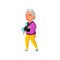 elderly lady walking on excursion with photo camera cartoon vector